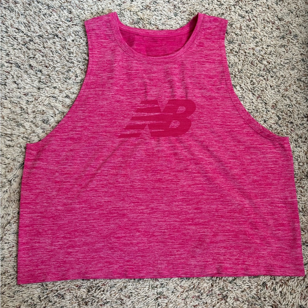 New Balance Heathered Pink Cropped Performance Tank Size Large